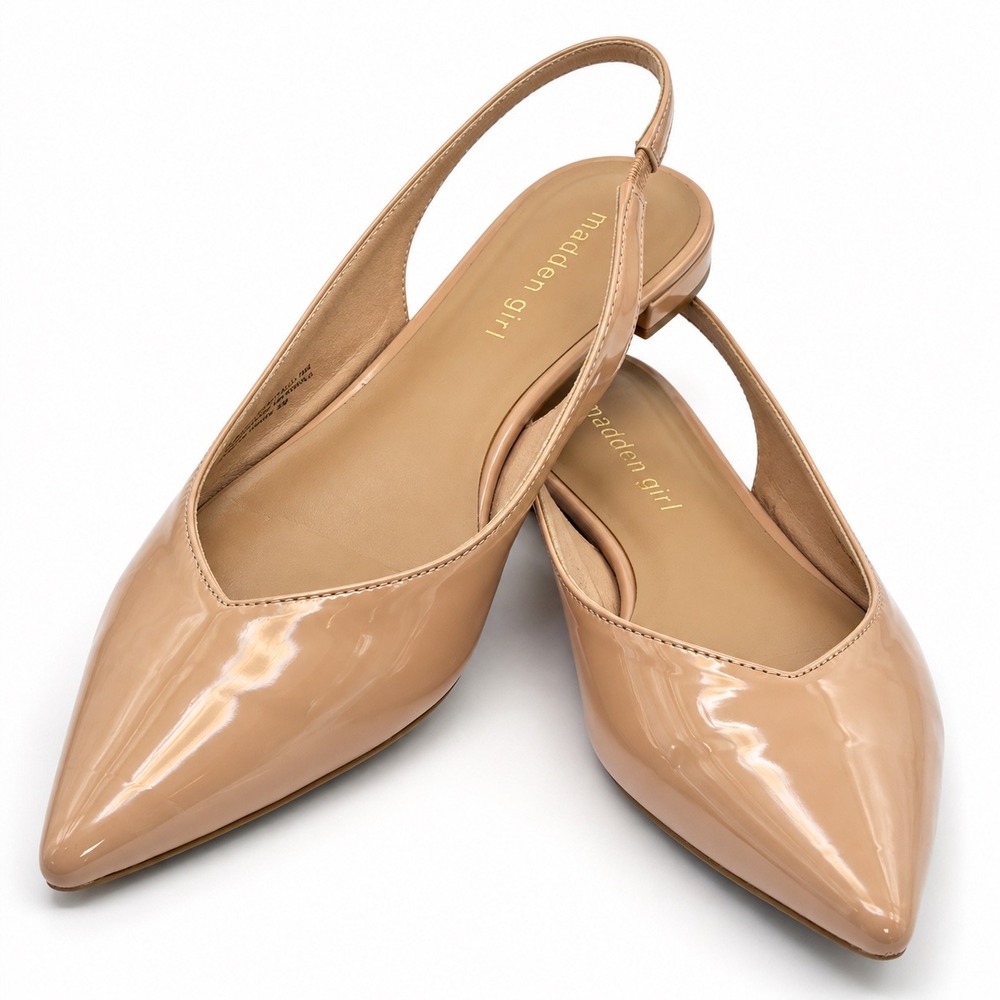 Madden Girl Delaneyy Nude Patent Pointed Toe Slingback Flats Shoes Size 10 M